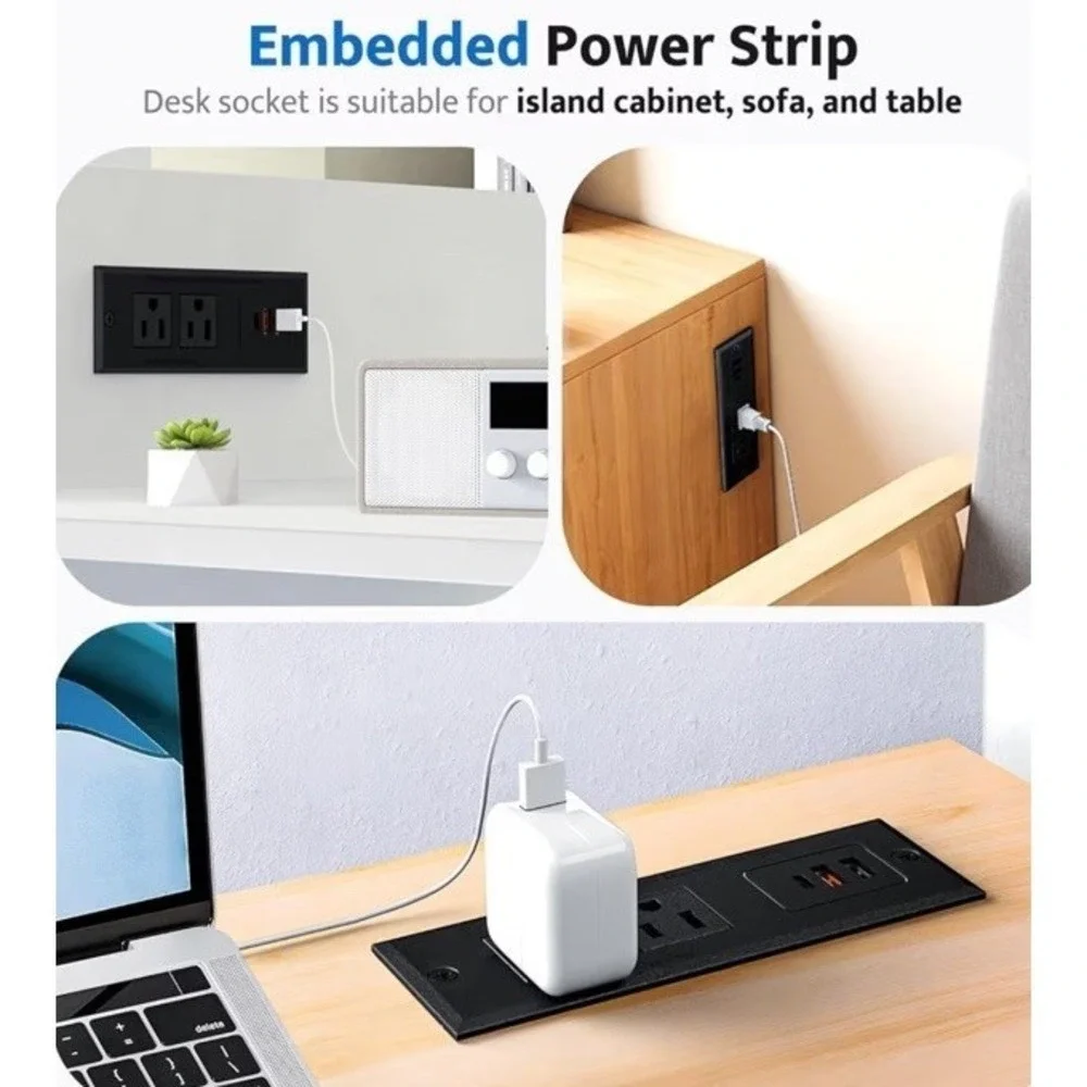 Recessed Power Strip, Flush Mounted‎ Drawer Outlet Fast Charging USB
